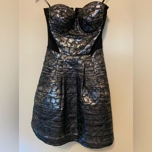 Bebe - Black and silver metallic strapless dress